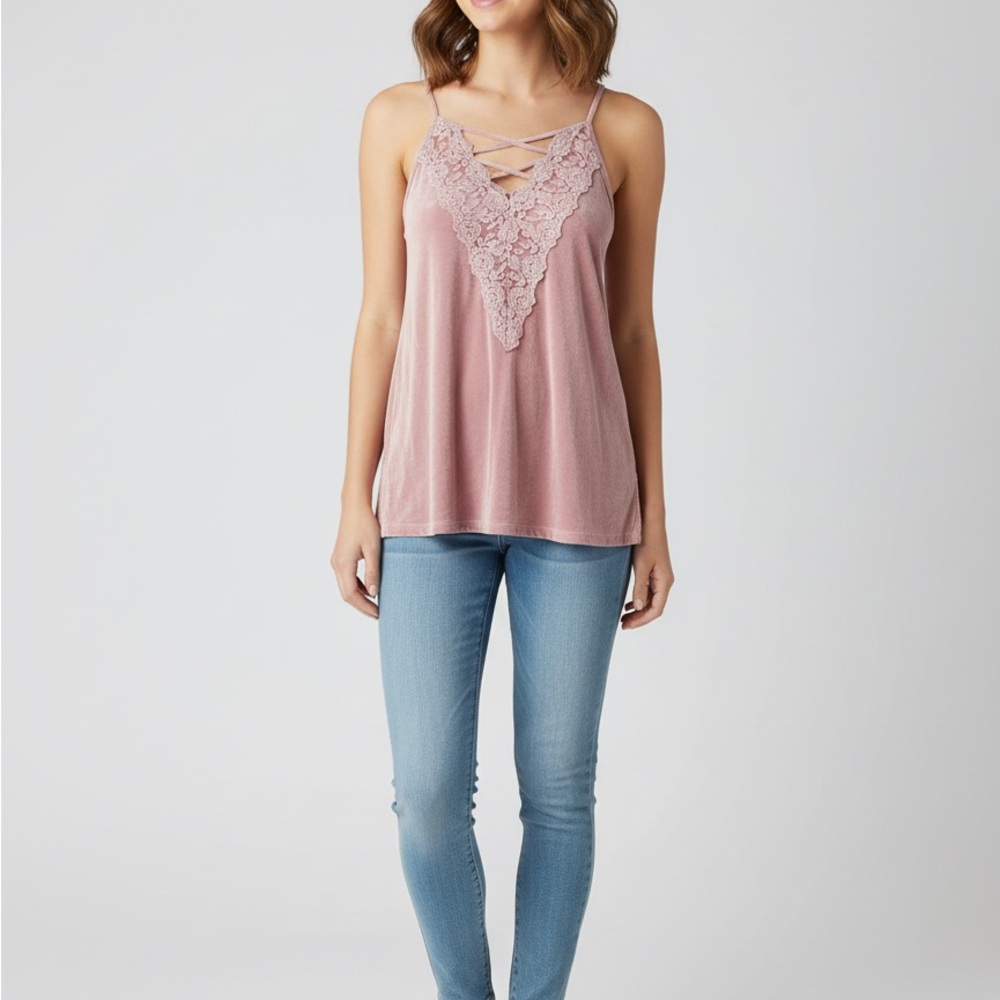 Women's Pink Lace Trim Top